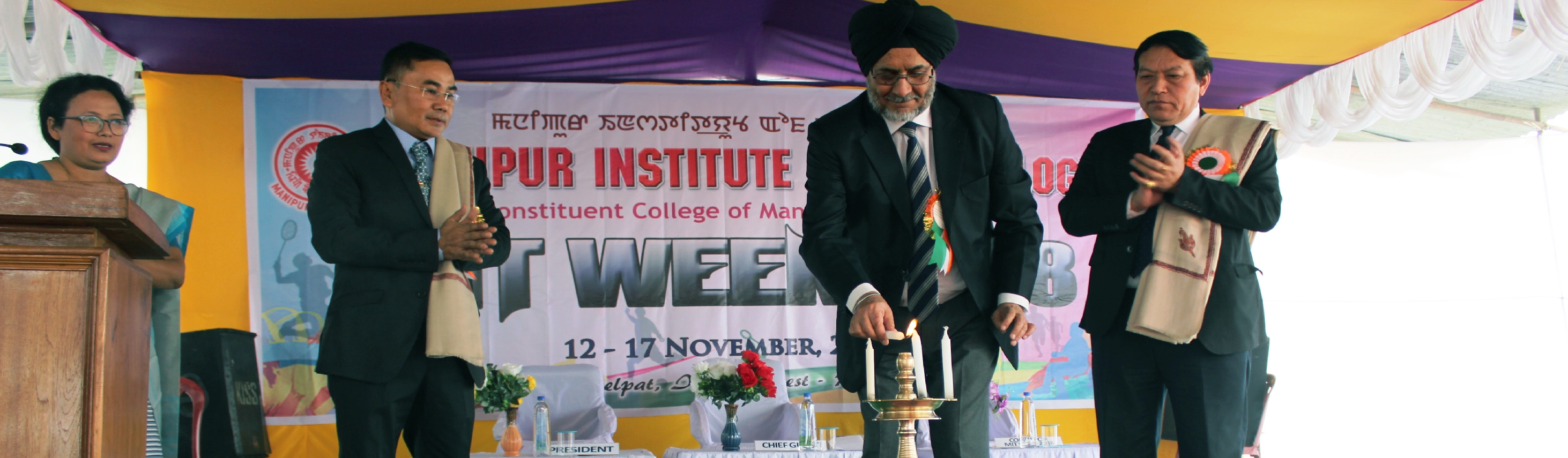 LIGHTING THE CANDLE BY SHRI JARNAIL SINGH, ADMINISTRATOR, MANIPUR UNIVERSITY AT THE VALEDICTORY FUNCTION OF MIT WEEK 2018 ON 17th NOV, 2018